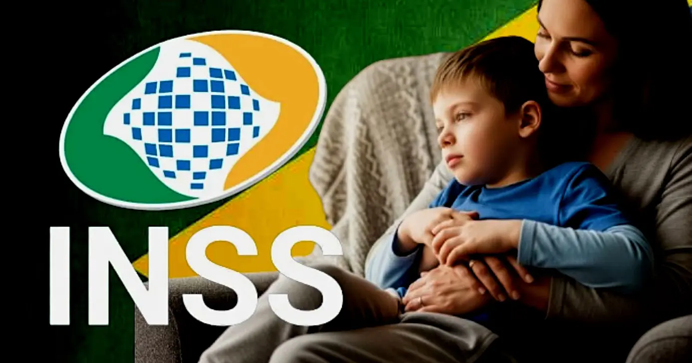 Ilustração INSS/ Mãe com filho (Foto Reprodução/Montagem/Tv Foco/Lennita/INSS/GOV/GMN/Canva)