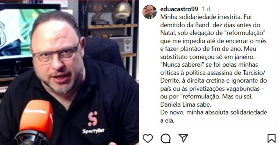 Ex-jornalista da Band, Eduardo Castro fala sobre demissão de âncora da Globo (Foto: Reprodução/Montagem TV Foco)