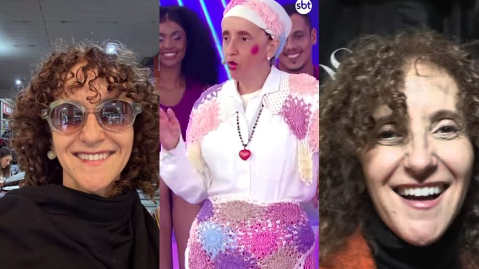 A atriz e comediante Gorete Milagres, a Filó, em aparições recentes na TV e nas redes sociais oficiais (Foto: Reprodução/ SBT/ Instagram/ Montagem)
