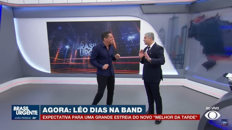 Primeira aparição de Leo Dias como contratado da Band foi no Brasil Urgente, de Joel Datena (Foto: Reprodução/ YouTube)