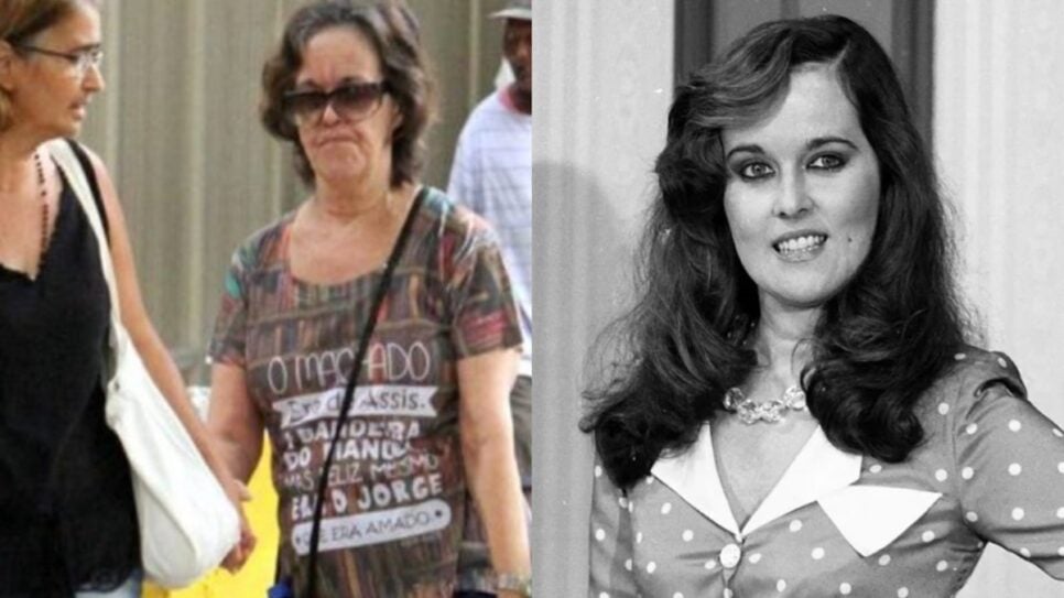 Djenane Machado em últmo registro com cuidadora e como Bebel (Foto: Reprodução/ Sandro Cardozo/ EXTRA/ Internet/ Montagem)