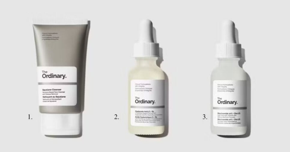 Conheça os produtos da The Ordinary: Squalane Cleanser (R$ 85), Sérum Hyaluronic Acid 2% + B5 (R$ 89), Sérum Facial Niacinamide 10% + Zinc 1% (R$ 59) (Foto: Reprodução)