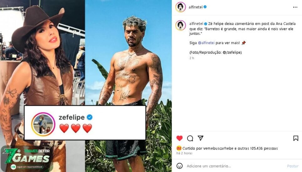Zé Felipe deixou comentário em foto de Ana Castela (Foto: Reprodução/ Internet)