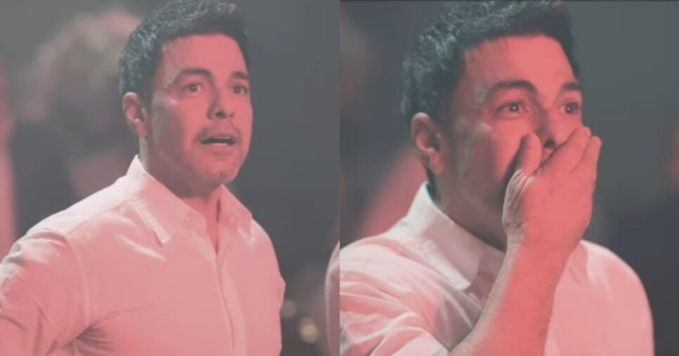 Músico chora ao receber surpresa de aniversário (Foto: Reprodução/Montagem TV Foco)