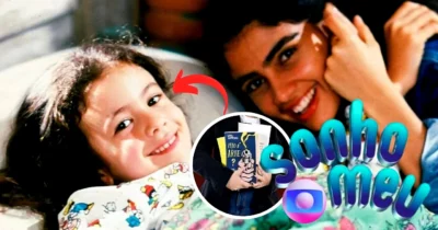 Veja como está a atriz mirim que protagonizou a novela Sonho Meu, da Globo, nos anos 90 (Foto Reprodução/Montagem/Lennita/Globo/TV Foco/Canva)