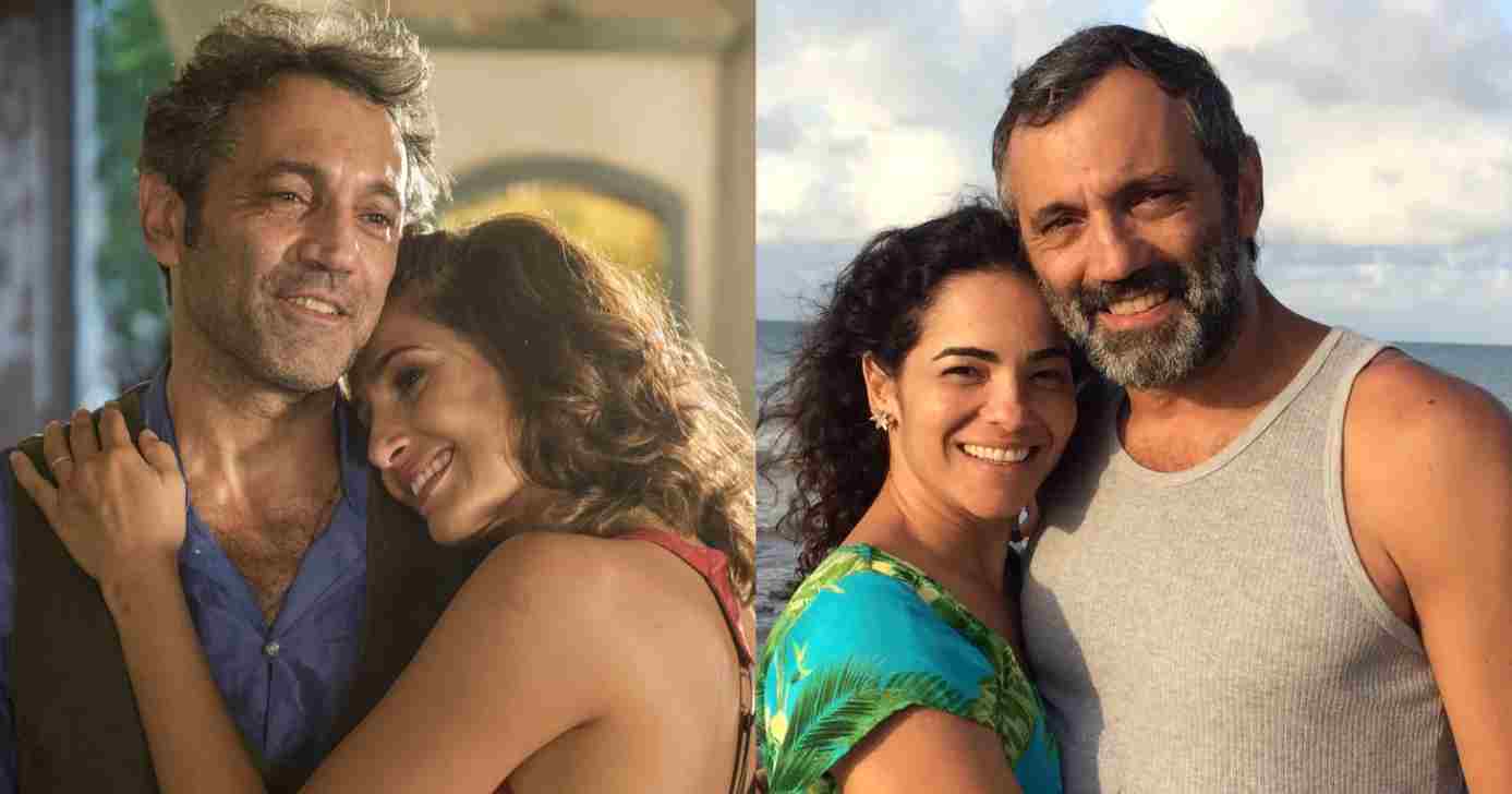 Domingos Montagner e Camila Pitanga em Velho Chico, e ator ao lado de esposa, Luciana Lima (Fotos: Reproduções / Globo / Arquivo Pessoal)