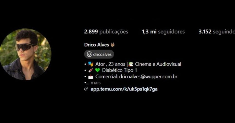 Perfil de Drico Alves nas redes sociais onde ele expõe ter diabetes (Foto: Reprodução/Instagram @dricoalves)