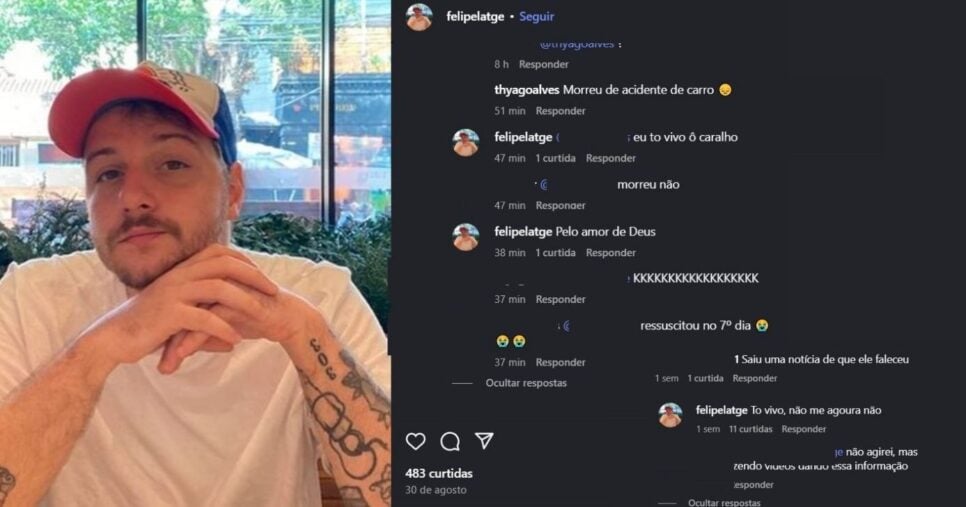 Felipe desmente as fakenews sobre sua morte no perfil oficial (Foto Reprodução/Montagem/Instagram/