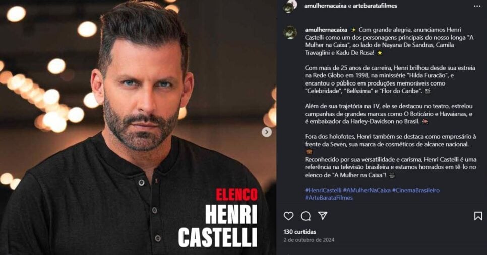Henri Castelli foi anunciado oficialmente no elenco do filme A Mulher na Caixa (Foto Reprodução/Montagem/TV Foco/Instagram/@amulhermacaixa)