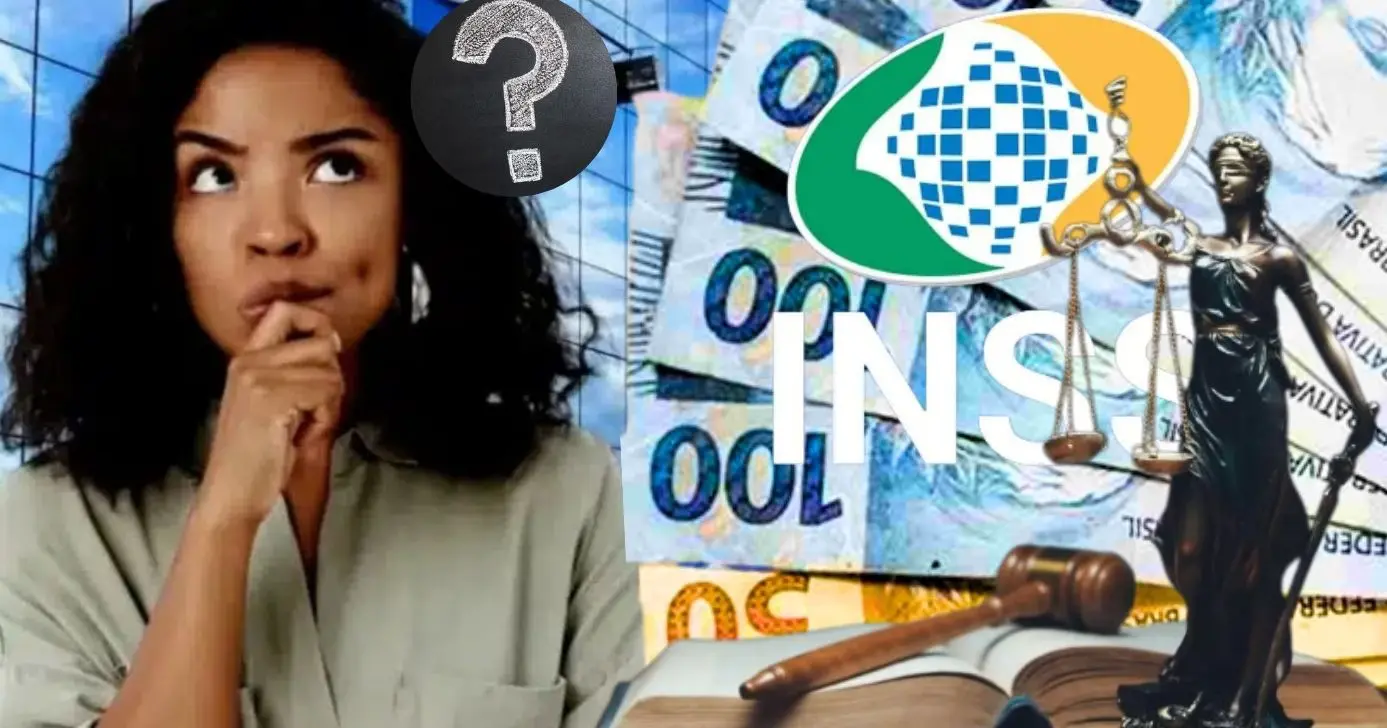 Ilustração mulher com dúvida/ INSS (Foto Reprodução/Montagem/Lennita/Tv Foco/Canva/INSS)