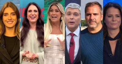 Joana Treptow, Chris Flores, Renata Fan, Joel Datena, Rodrigo Alvarez e Adriana Araújo (Fotos: Reproduções / Band/ Instagram)