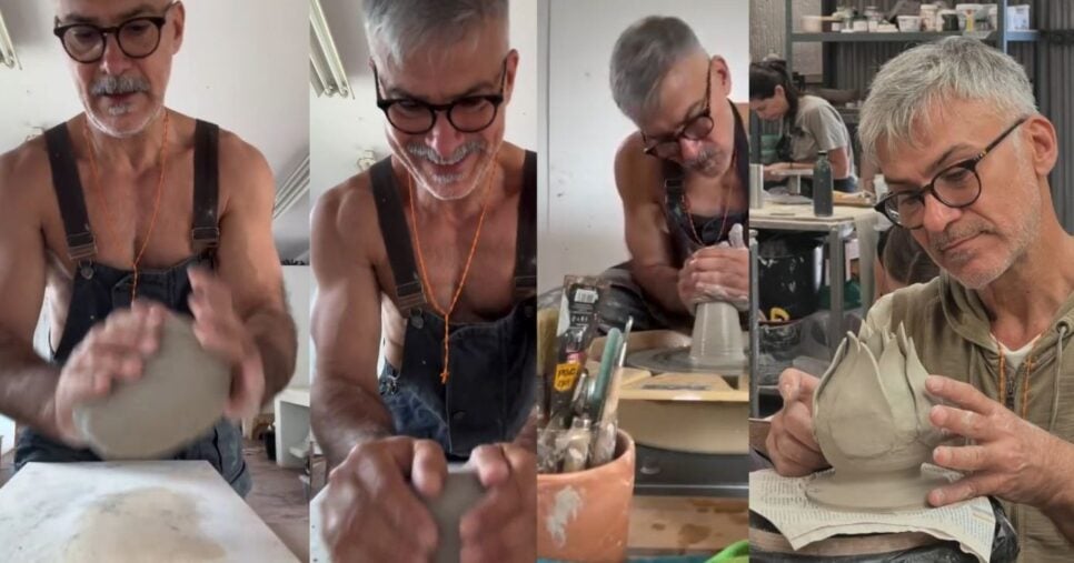 Leonardo Vieira confeccionando peças de cerâmica (Foto Reprodução/Montagem/Instagram @Leonardo Vieira)