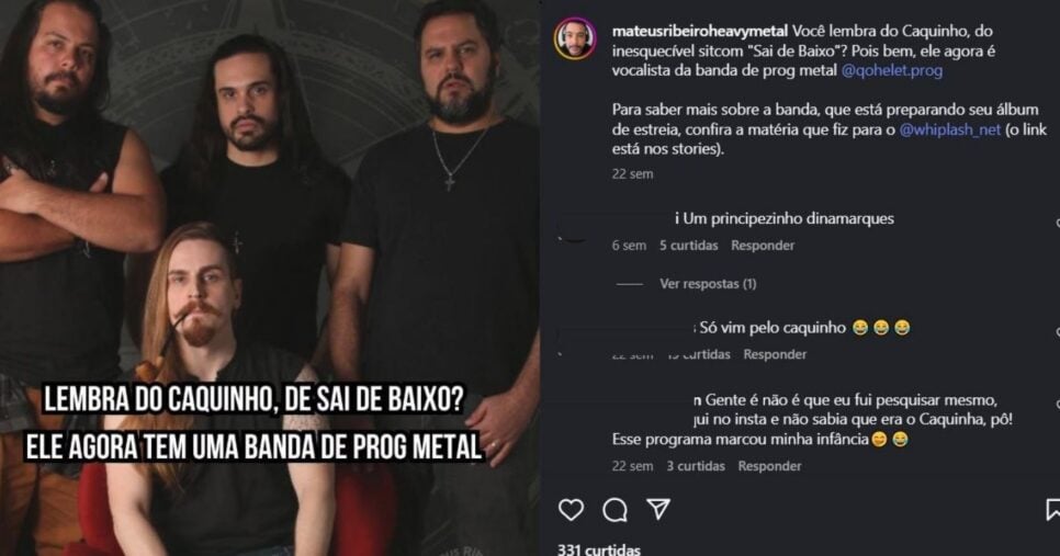 Lucas Hornos sendo divulgado como vocalista oficial da banda Qohelet (Foto Reprodução/Montagem/Instagram@ Lucas. Hornos/@mateusribeiroheavymetal)