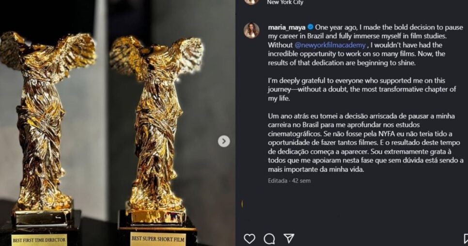 Maria Maya recebeu uma premiação pelo filme Rotina(Foto Reprodução/Instagram/@maria_maya)