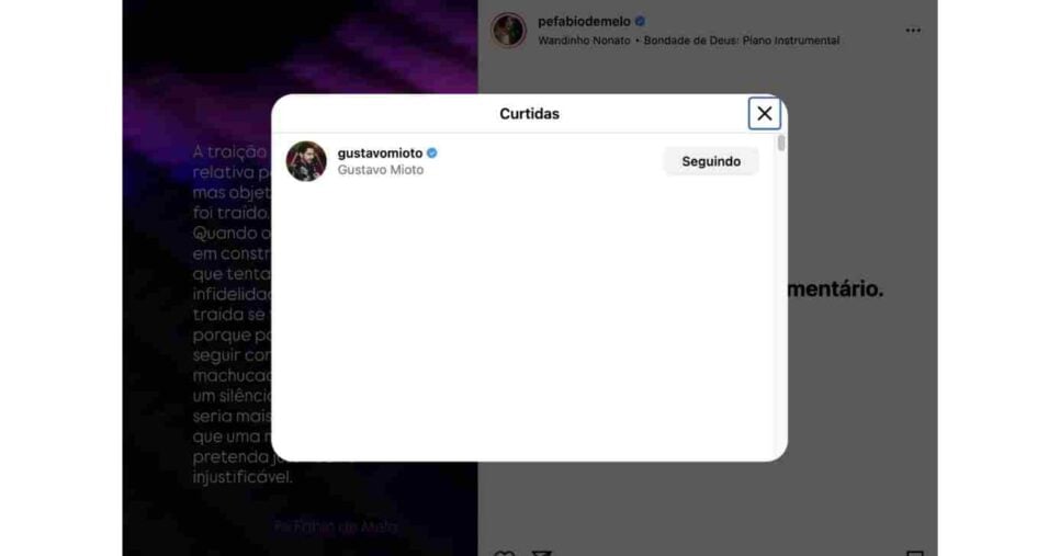 Publicação de Padre Fábio de Melo e curtida de Gustavo Mioto (Foto: Reprodução / Instagram)