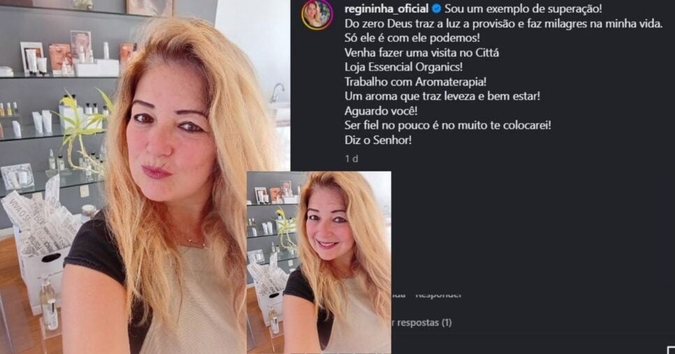 Regininha Poltergeist divulgando seus novos projetos profissionais pelas redes sociais (Foto Reprodução/Instagram/Regininha Oficial)