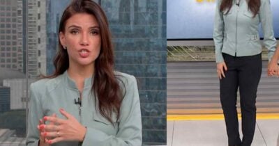 Sabina Simonato e jornalista no Bom Dia São Paulo (Fotos: Reproduções / Globo)
