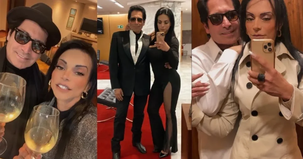 Val Valentino ao lado da sua esposa, Flávia Romani, em registros compartilhados pelas redes sociais (Foto Reprodução/Montagem/Instagram @Flaromani Oficial/Lennita/Tv Foco)