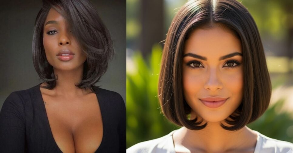 Corte chanel com pontas levemente arredondadas para dentro, com franja e sem franja (Foto Reprodução/Montagem/Lennita/Tv Foco/GMN/Pinterest)