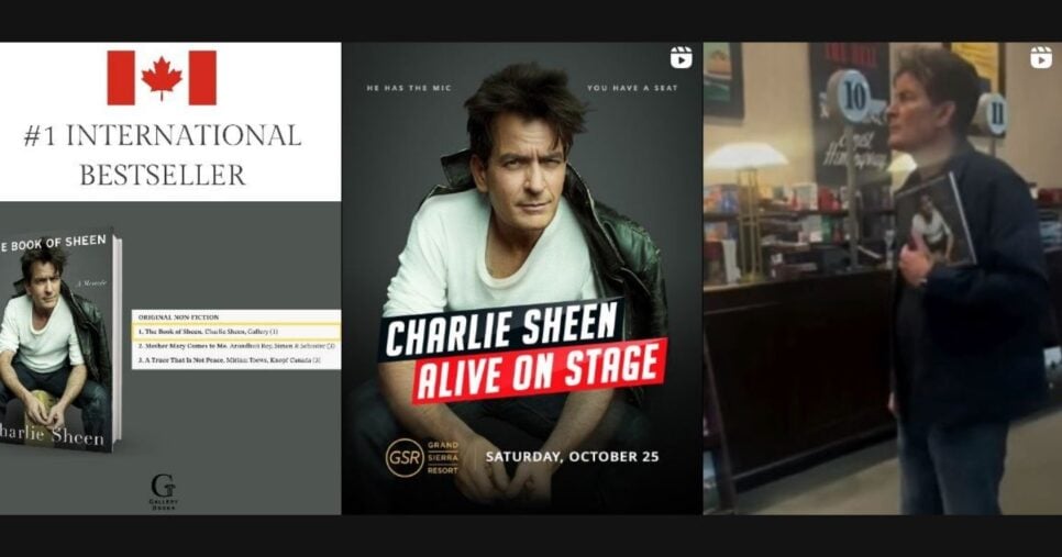 Divulgação da obra documental sobre a vida de Charlie Sheen nas redes sociais (Foto Reprodução/Montagem/Instagram/@charliesheen)