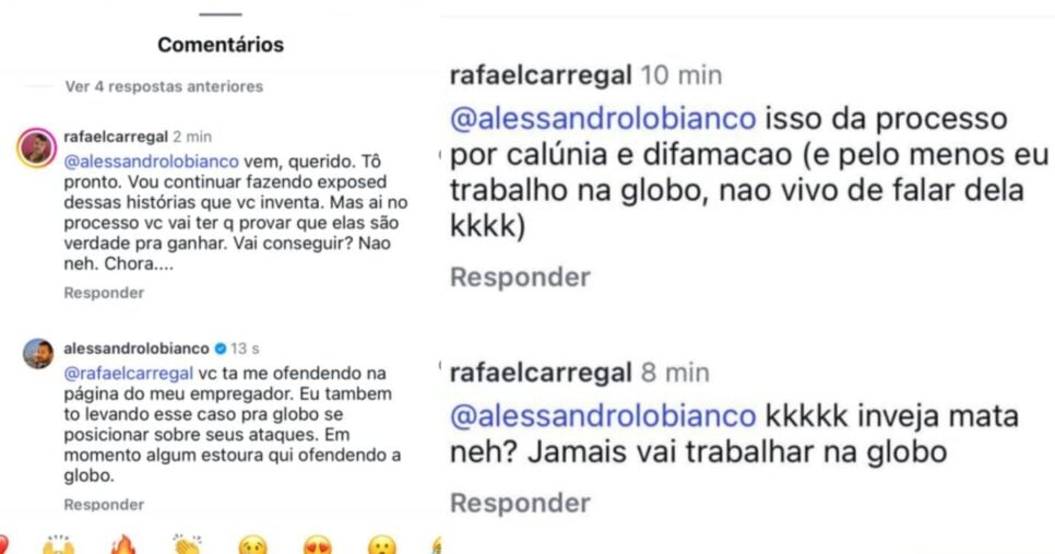 Prints da siituação ocorrida em comentários do Instagram - Foto; instagram