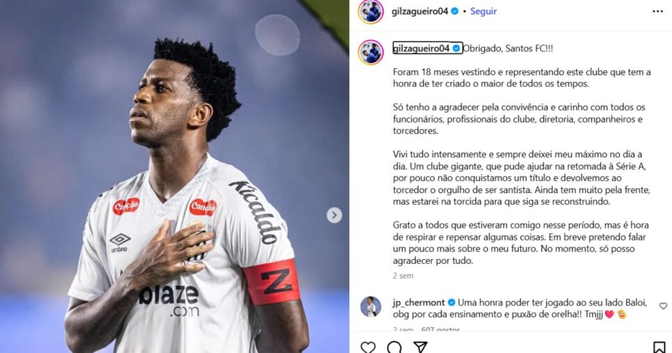 Gil se despede do Santos - Foto: Instagram