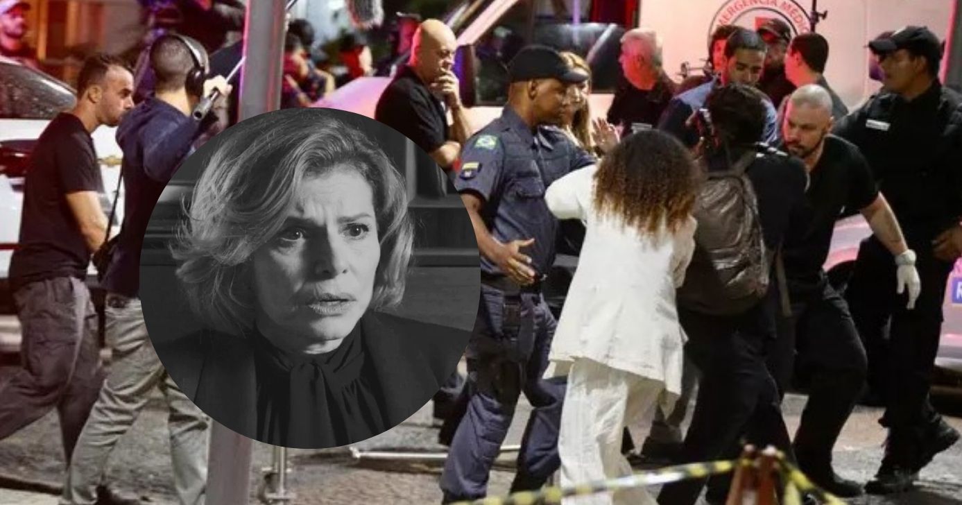 Corpo de Odete deixando o hotel em Vale Tudo (Foto: Globo / Thiago Martins / AgNews / Montagem TV Foco)
