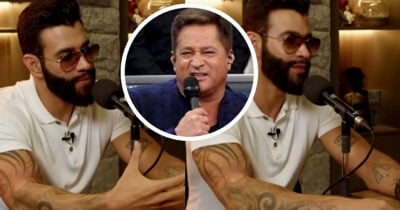 Gusttavo Lima, em entrevista ao canal de André Piunti, fala sobre sua relação com o cantor Leonardo (Foto Reprodução/Montagem/YouTube/Altas Horas-Globo/ Canva/Tv Foco/Lennita)
