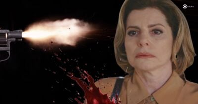 Ilustração de Odete baleada em Vale Tudo (Foto: Reprodução / Globo / Montagem TV Foco)