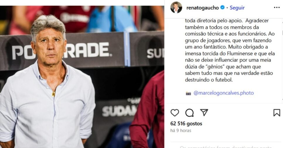Renato Gaúcho pede demissão do Fluminense - Foto: Instagram