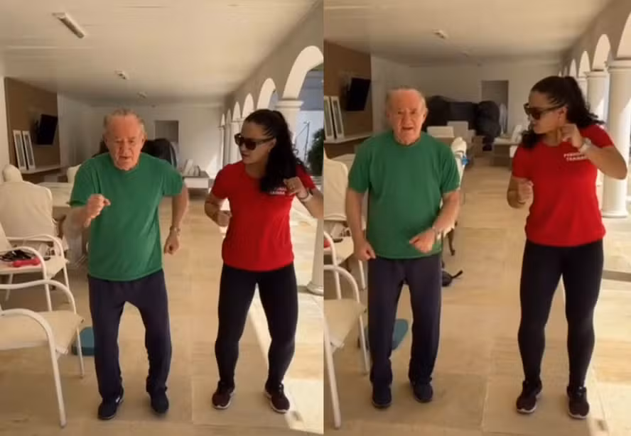 Renato Aragão surge se exercitando após rumores de que estaria em asilo — Foto: Reprodução/Instagram

