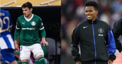 Enquanto Veiga ganha R$ 1M no Palmeiras, o salário de Estêvão no Chelsea - Montagem/TV FOCO