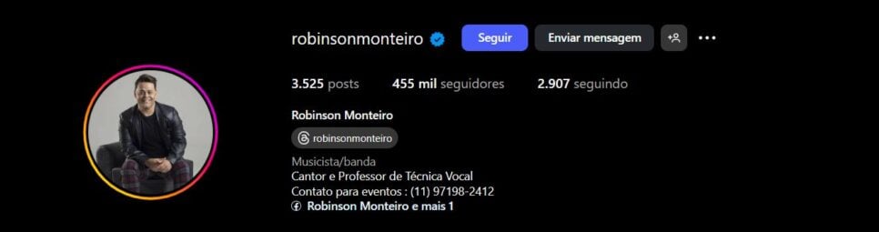 Em seu perfil nas redes sociais ele destaca que trabalha ainda na música e ainda dá aulas de técnicas vocais