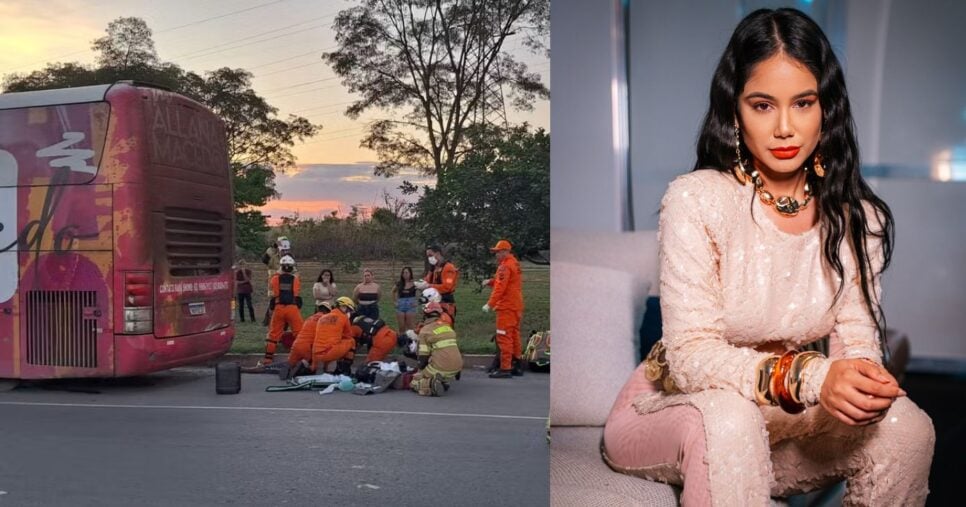 Acidente envolvendo ônibus e Allana Macedo (Fotos: Reproduções / CBMDF/Reprodução / Instagram)