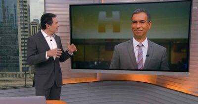 Alan Severiano e César Tralli no SP1 (Foto: Reprodução / Globo)