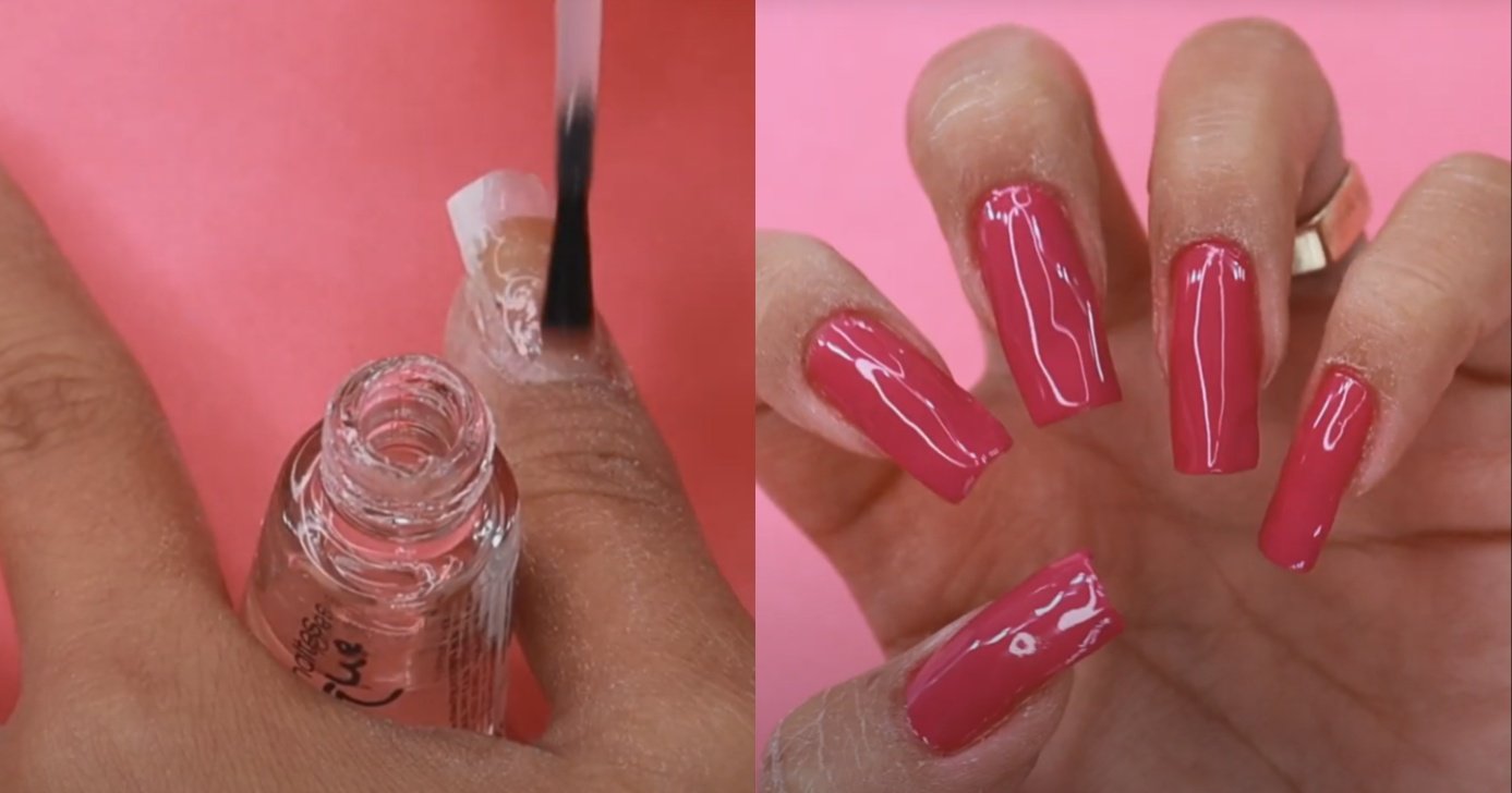 Alongamento de unhas caseiro (Foto: Reprodução/ YouTube - Hosana De Lima)