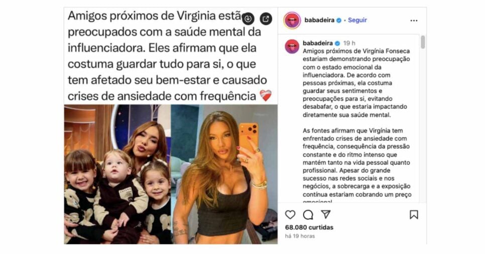 Amigos estariam preocupados com Virginia Fonseca (Foto: Reprodução / Instagram)