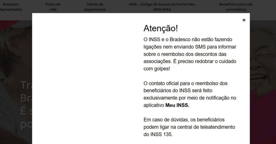 Alerta do Bradesco para aposentados (Foto Reprodução/Site oficial)