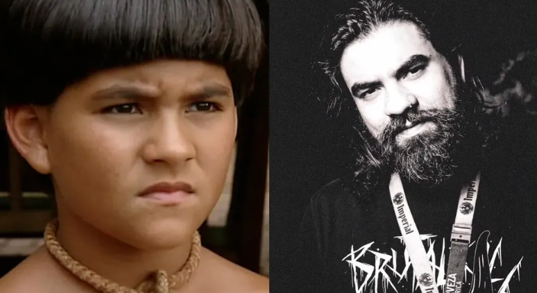 Pedro Gabriel hoje e como o indiozinho Uerê  - Montagem