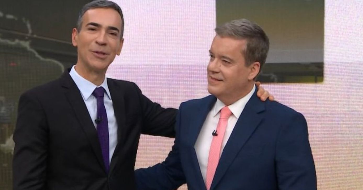 César Tralli e Roberto Kovalick durante o Jornal Hoje (Foto: Reprodução / Globo)