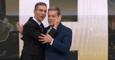 César Tralli e Roberto Kovalick no Jornal Hoje (Fotos: Reproduções / Globo)