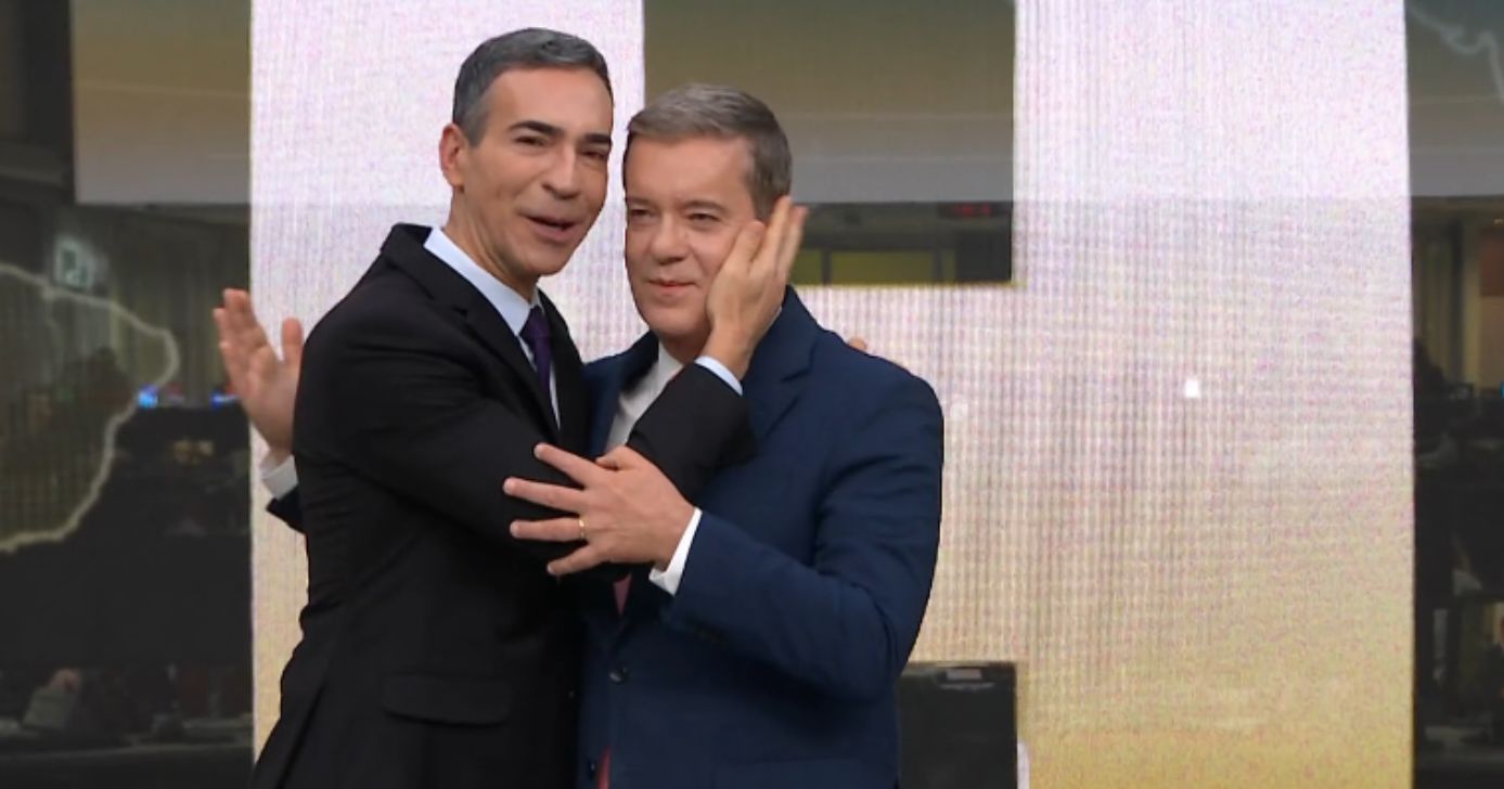 César Tralli e Roberto Kovalick no Jornal Hoje (Fotos: Reproduções / Globo)