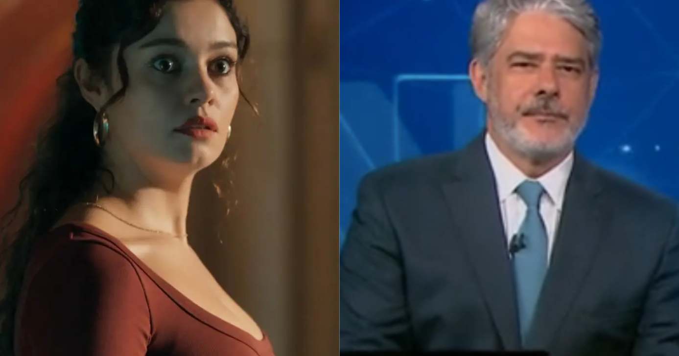 Gerluce (Sophie Charlotte) em Três Graças e William Bonner no Jornal Nacional (Fotos: Reproduções / Globo)