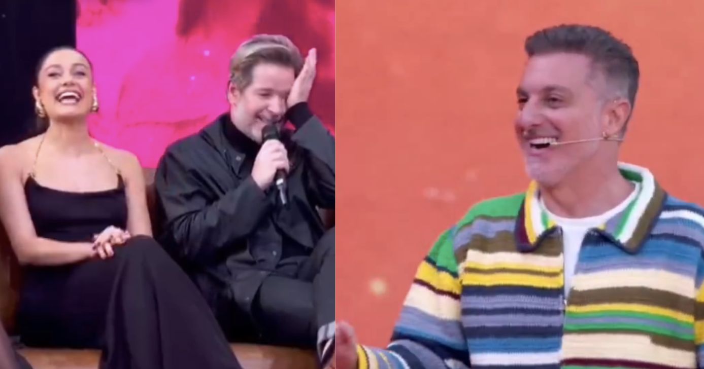 Grazi Massafera, Murilo Benício e Luciano Huck no Domingão (Fotos: Reproduções / Globo)