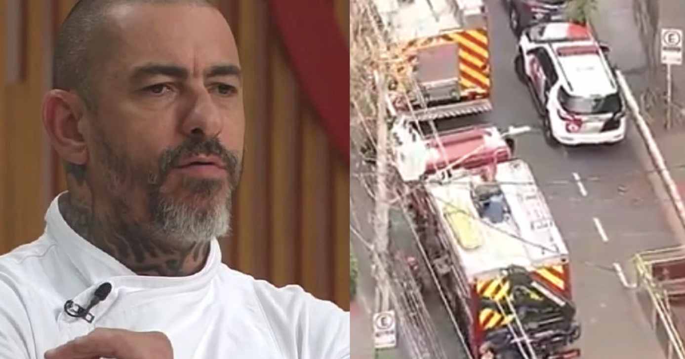 Henrique Fogaça e restaurante (Fotos: Corpo de Bombeiros de São Paulo / Band)