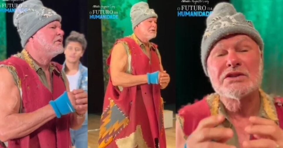 Kadu Moliterno em cena do espetáculo "O Futuro da Humanidade", em 2024 (Foto Reprodução/Instagram/@ofuturodahumanidade)