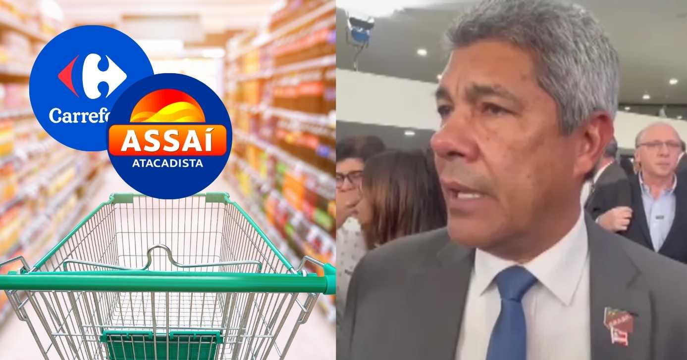 Logo Carrefour, logo Assaí, ilustração mercado e Jerônimo Rodrigues (Fotos: Reproduções / Internet / Canva / Globo)