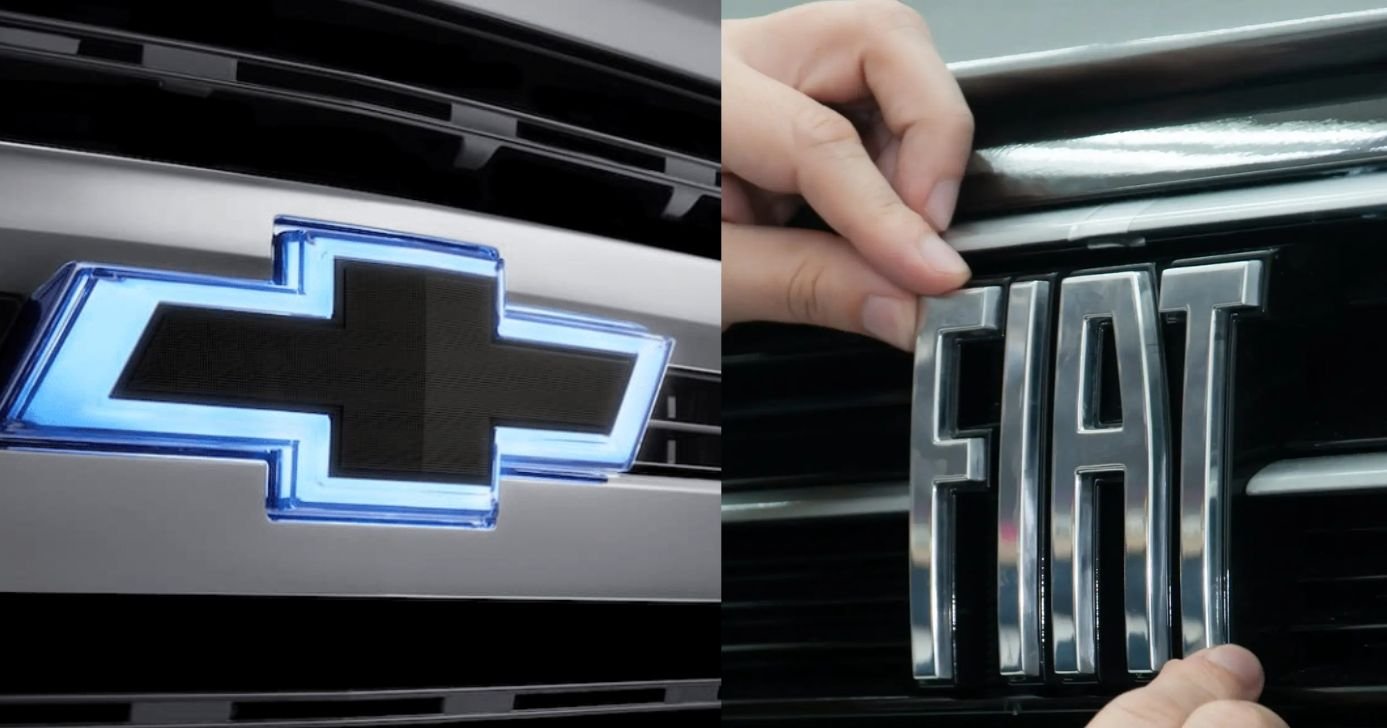 Logo da Chevrolet Logo da Fiat - Montagem TV FOCO