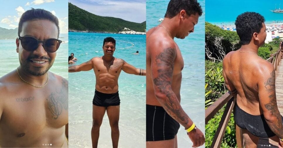Cliques de Luis Sales na praia (Foto Reprodução/Montagem/Instagram@luissalesoficial)