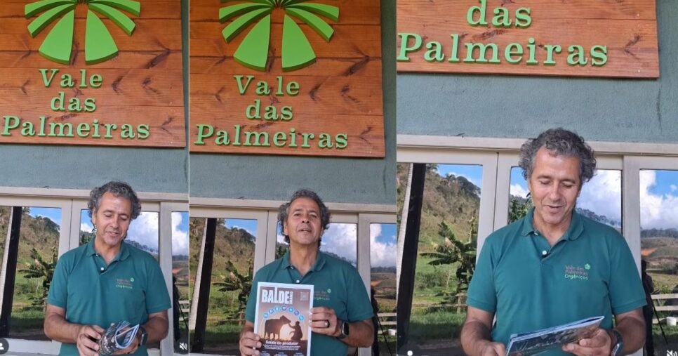 Marcos Palmeira divulgando a revista Balde Branco a qual é voltada para quem investe em agro sustentável (Foto Reprodução/Montagem/Instagram/@valedaspalmeirasorganicos)